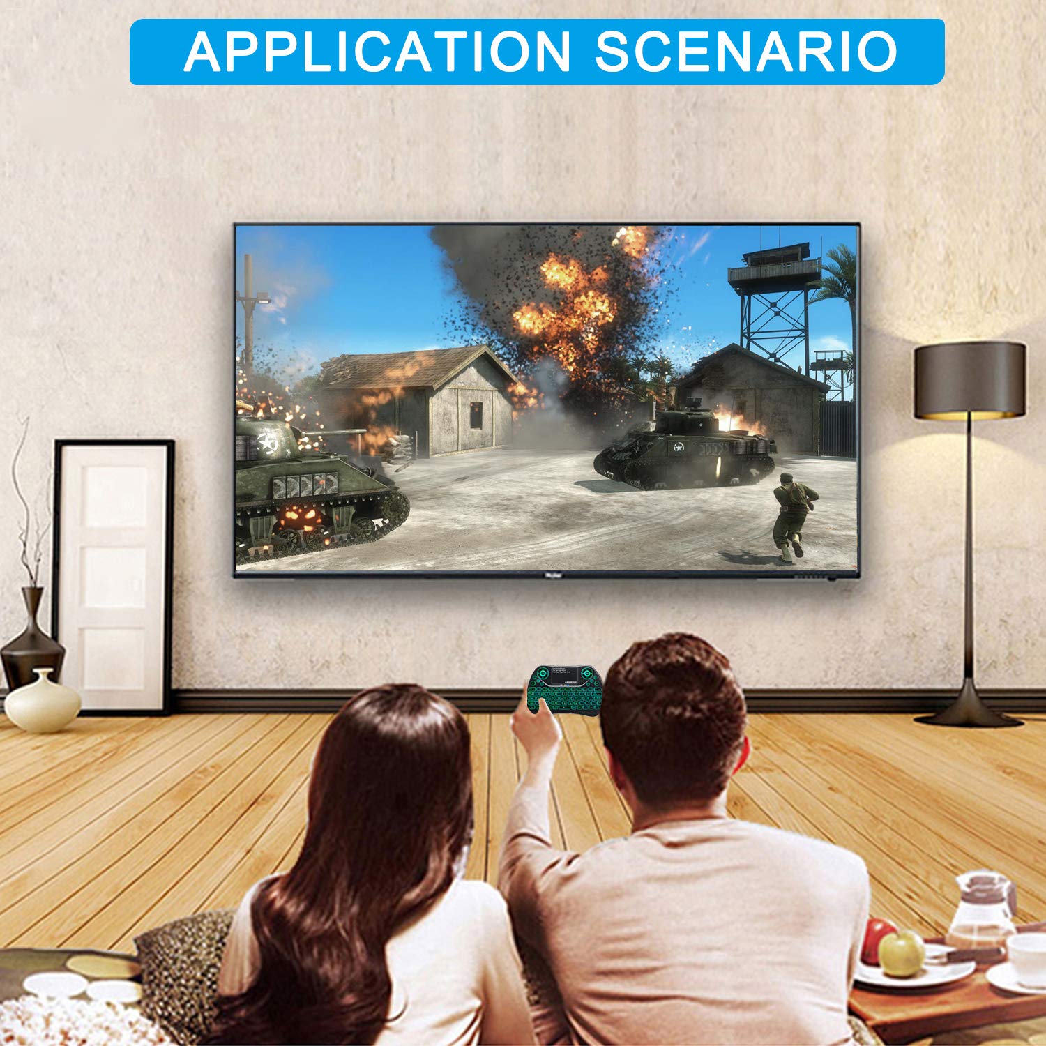 ANEWISH 2.4GHz Wireless Mini Keyboard LED Backlit RGB 7 Color with Touchpad Mouse Combo, Rechargable Compatible with PC,HTPC,Tablet,Smart TV,Projector,Android TV Box