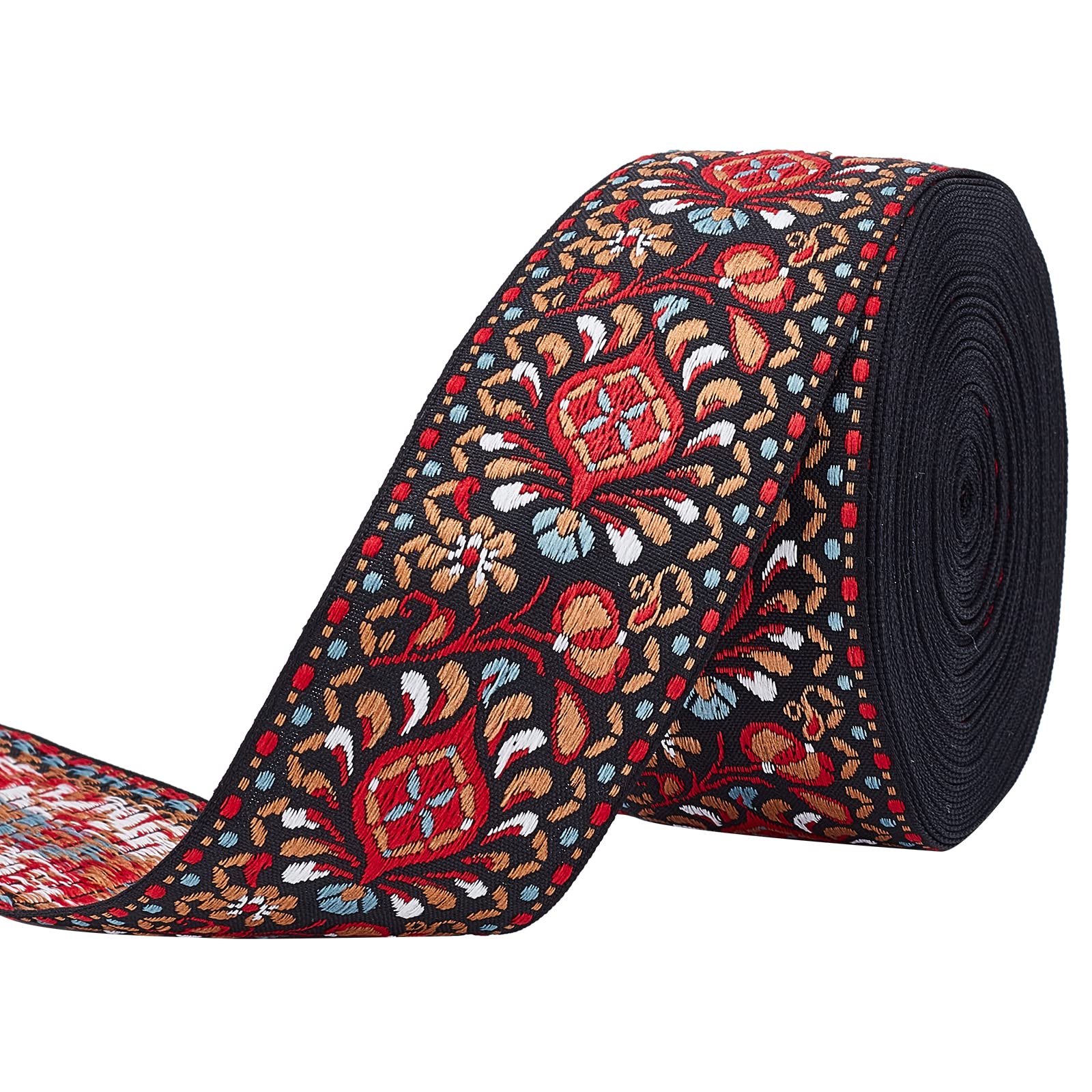 FINGERINSPIRE 10 Yard 53mm Vintage Jacquard Ribbon Emobridered Woven Ribbon Fabric Trim Fringe for DIY Clothing Accessories Embellishment Decorations Wine Reddish Brown — image 1