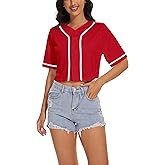 Women's Crop Top Baseball Jersey Button Down V-Neck Short Sleeve T-Shirt Girls Cute Summer Tops Softball Shirt