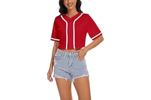 BAICAIYU Women's Baseball Jersey Short Crop Tops Blank Button Casual Softball Shirt Activewear Tee Summer Clothing