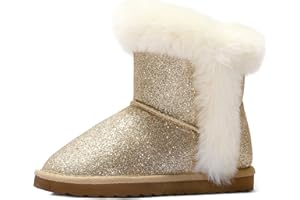 K KomForme Girls Snow Boots Warm Fur Lined Glitter Strap Winter Shoes Lightweight with Hook-and-loop(Toddler/Little Kids/Big Kids)