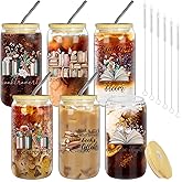 Kuabiz 6 Pcs Book Club Cups Gifts Set for Women Bulk Book Lovers Bookish Librarian Reader Party Glasses With Lids Straws 16 Oz Can Shape Coffee Mason Jars Thank You Appreciation