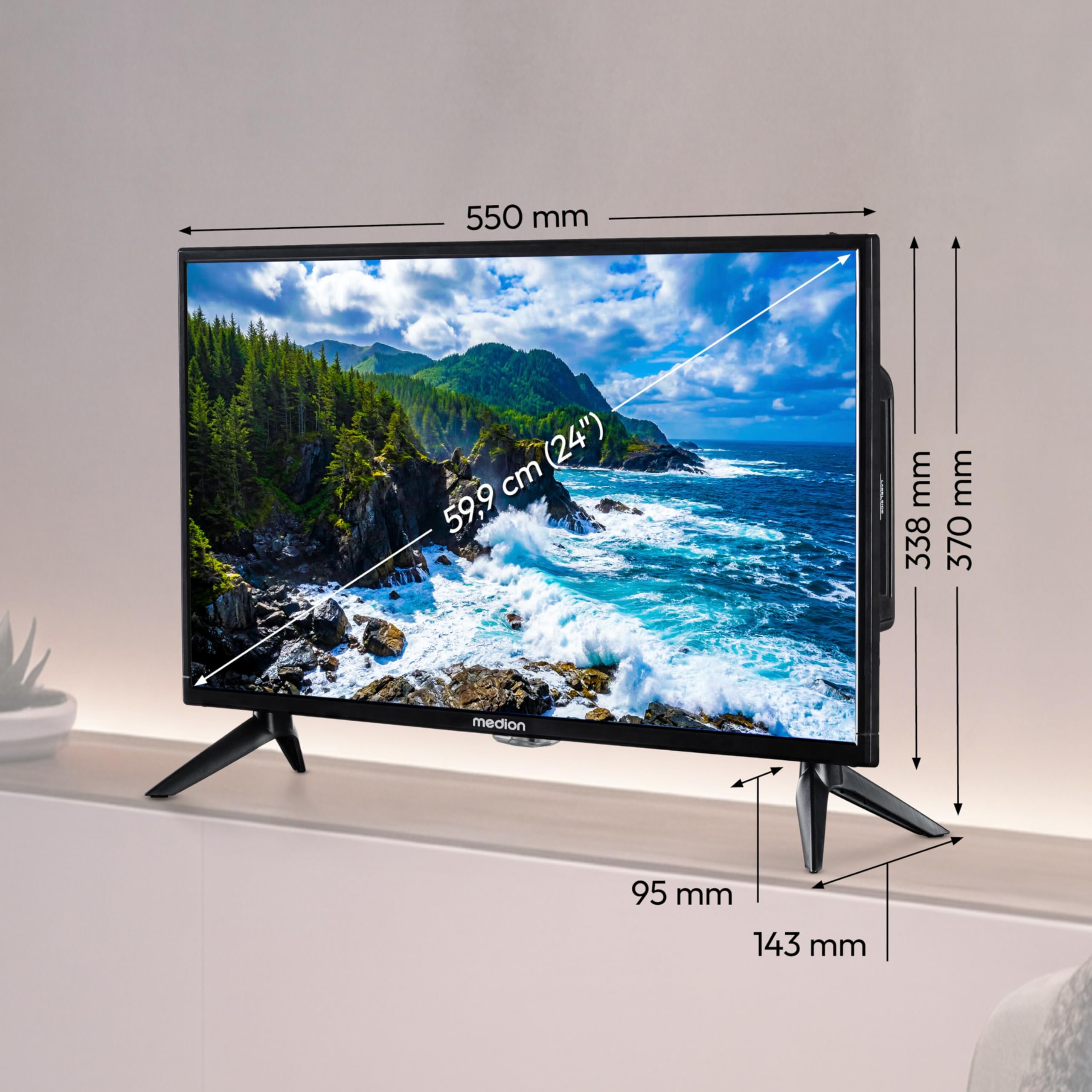 MEDION 59,9 cm (24 Zoll) Full HD Fernseher (integrierter DVD-Player, perfekt für Camping Wohnmobil LKW Garten, 12V KFZ Car-Adapter, Triple Tuner Receiver, HDMI, USB, MD 824001) 2