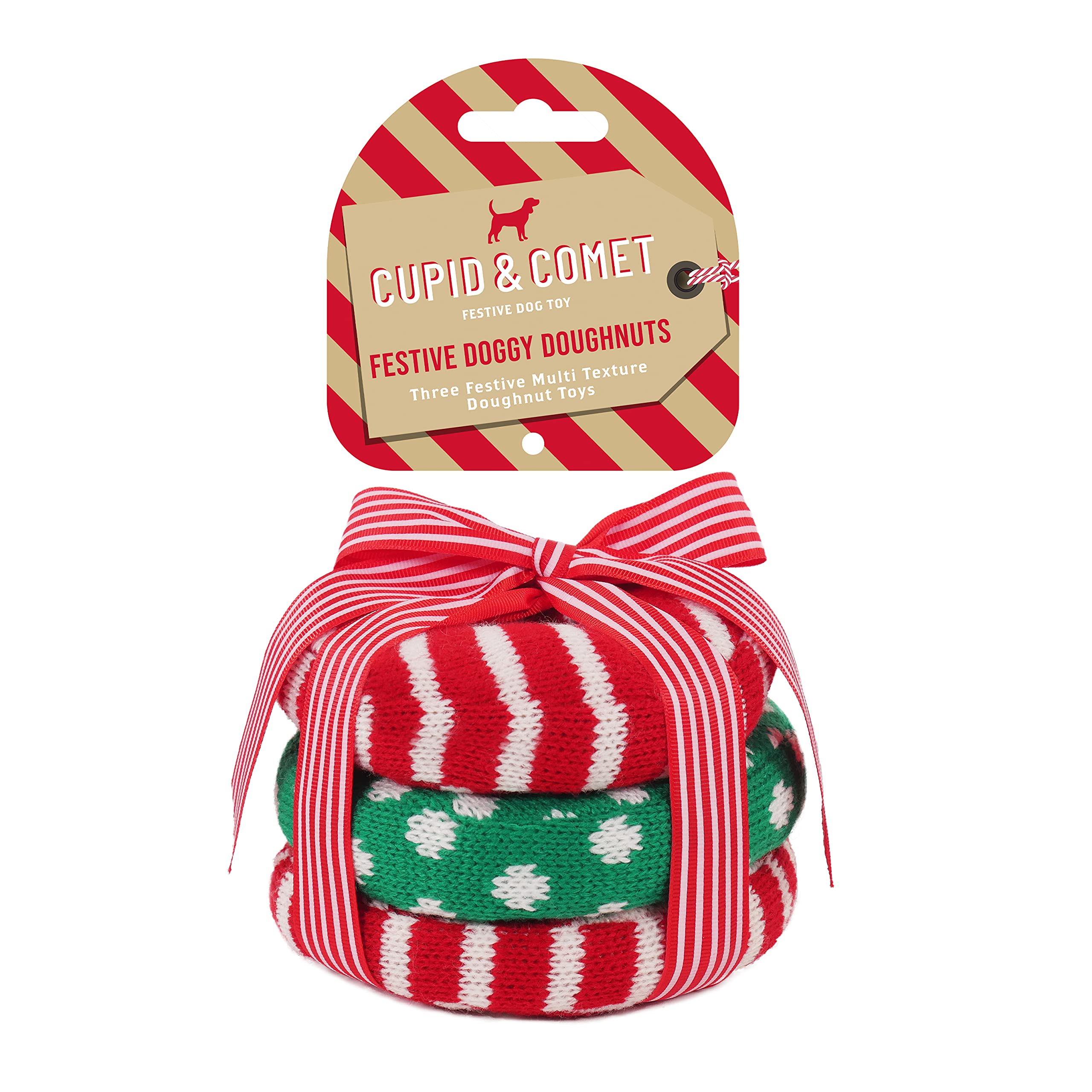 Rosewood Cupid and Comet Festive Kitty Doughtnut Cat and Kitten Toys, Interactive Cat Toys, Including: 1 x Catnip Doughnut Cat Toy, 1 x Crinkle Doughnut Cat Toy, 1 x Rattle Doughnut Cat Toy, 9cm diameter