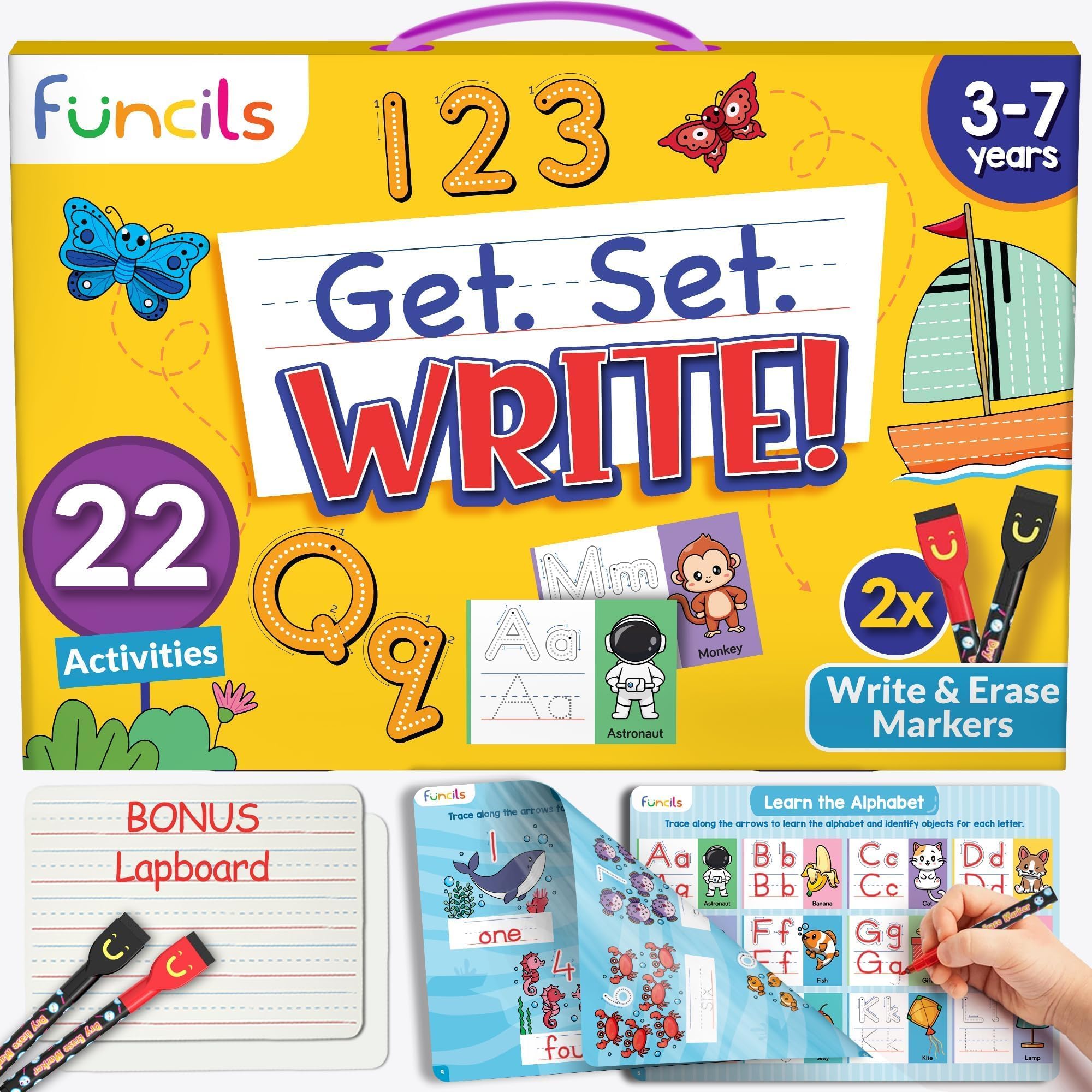 Funcils Learn to Write for Kids - Educational Toys & Games, Preschool & Kindergarten Learning Activities, Writing Practice Book, Birthday Gifts for Girls and Boys for Ages 3, 4, 5, 6 Year Old
