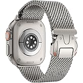 WINGLE Milanese Loop for Apple Watch Band Ultra 3/2/1 Band Ultra 49mm Series 11 10 46mm 45mm 44mm SE 3/2/1 Series 9 8 7 6 5 4 3 Men Women,Parachute-Style Buckle Stainless Steel Mesh Metal iWatch Bands