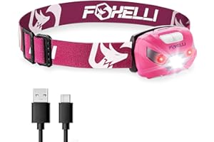Foxelli USB-C Rechargeable LED Headlamp – Super Bright, Lightweight Head Lamp for Running, Camping, Hiking & Work – Comfortable Fit for Adults & Kids