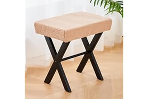 Cpintltr Foot Stool Ottoman Teddy Velvet Vanity Stool with Metal X Legs Modern Footrest Stool Rectangular Step Stool Vanity Chair for Makeup Room Living Room Bedroom Entryway Beige