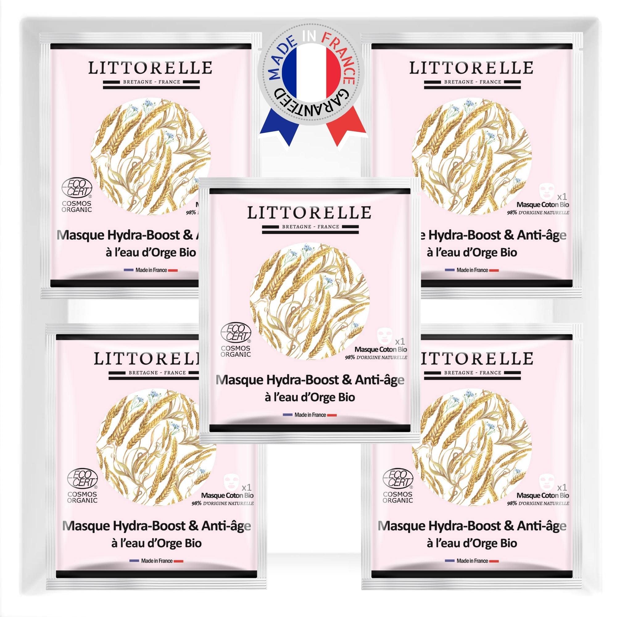 Littorelle – Hydra-Boost Anti-Aging Mask, Certified Organic - Anti-Aging Mask from Organic Cotton - Made in France - Moisturizing Face Care for Soft Skin - 98,5% Natural Ingredients - 5 units Pack