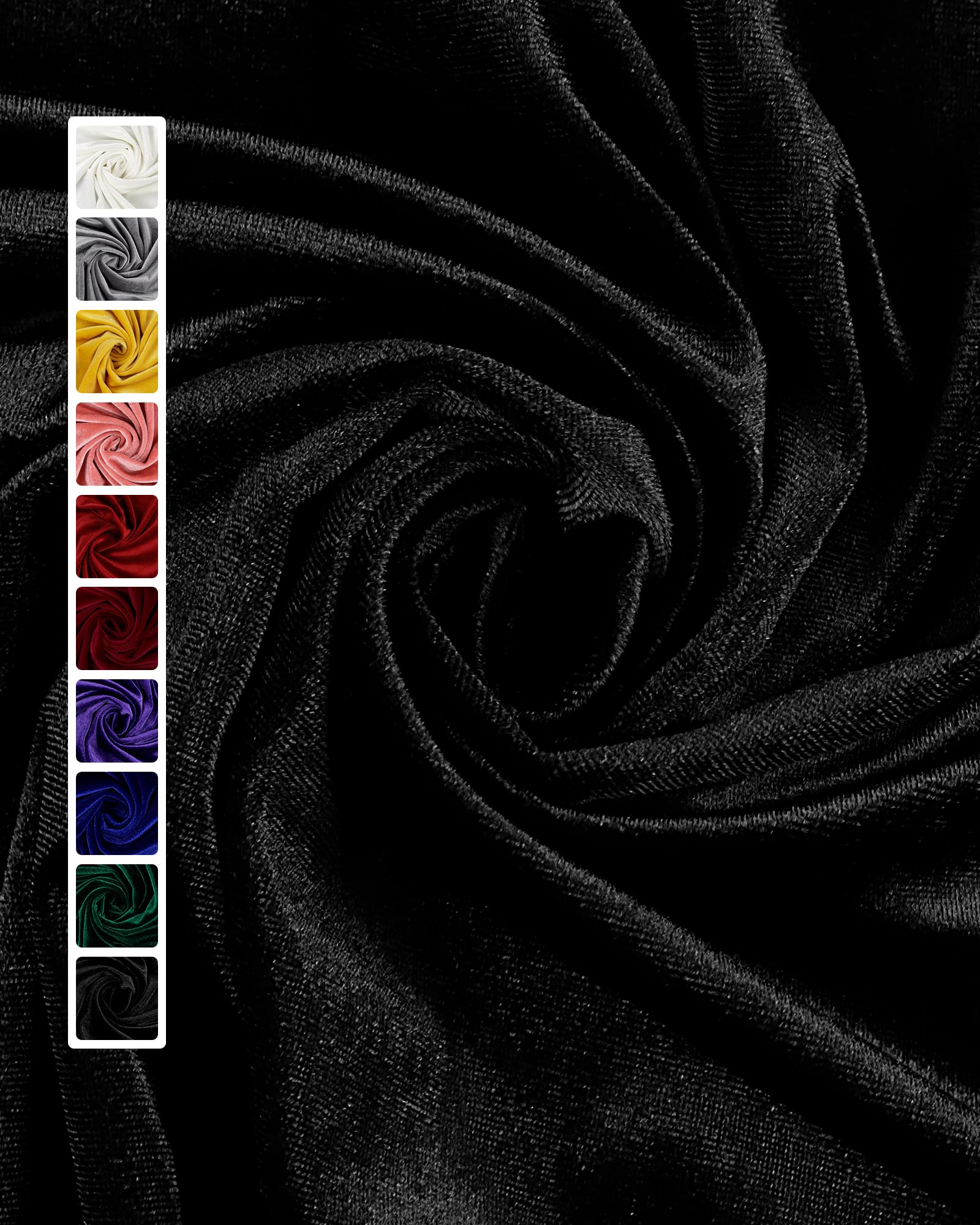 HOTGODEN Stretch Velvet Fabric by The Yard: Black 63" Wide 5 Yards 95% Polyester 5% Spandex Velvet Fabric for DIY Sewing, Upholstery, Apparel, Costume, Craft Image