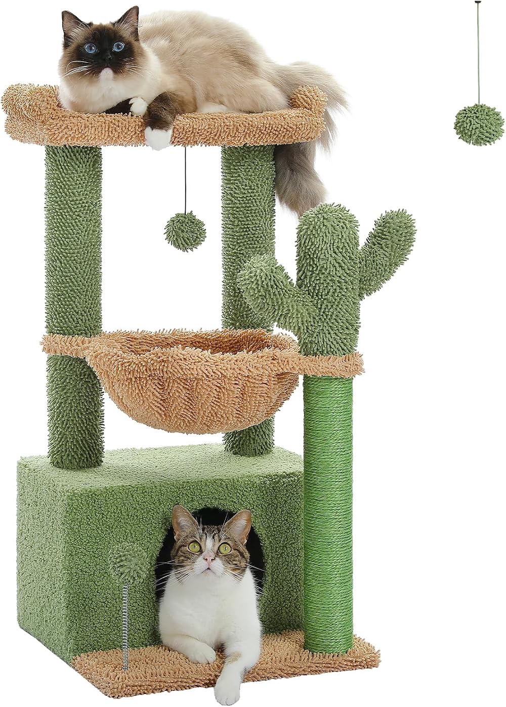 PAWZ Road Cactus Cat Tree 79cm Indoor Cat Tower Green with Condo Hammock