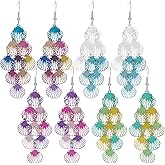 COLIGREE 4 Pairs Colorful Dangle Earrings Hollow Exquisite Filigree Earring Lightweight Women Fashion Jewelry Daily Wearing Stylish Accessories