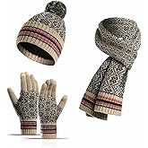 Wander Agio Winter Hat Scarf Glove Set for Women Beanie Hats Scarves and Gloves Womens Polar Fleece 3-Sets Christmas