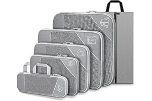 Nestling 6 Set Compression Packing Cubes, Packing Cubes for Suitcases, Suitcase Organiser Bags Set for Travel, Expandable Luggage Travel Bags Organiser Cube Accessories for Women/Men