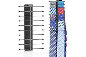 LOXSUN Tie Rack Wall Mounted, Tie Hanger for Closet, Adhesive Tie Organizer for Men, Metal Tie Holder with 20 Hooks, Belt and Tie Rack Hanger, Black Tie Storage, Belt Organizer for Wall