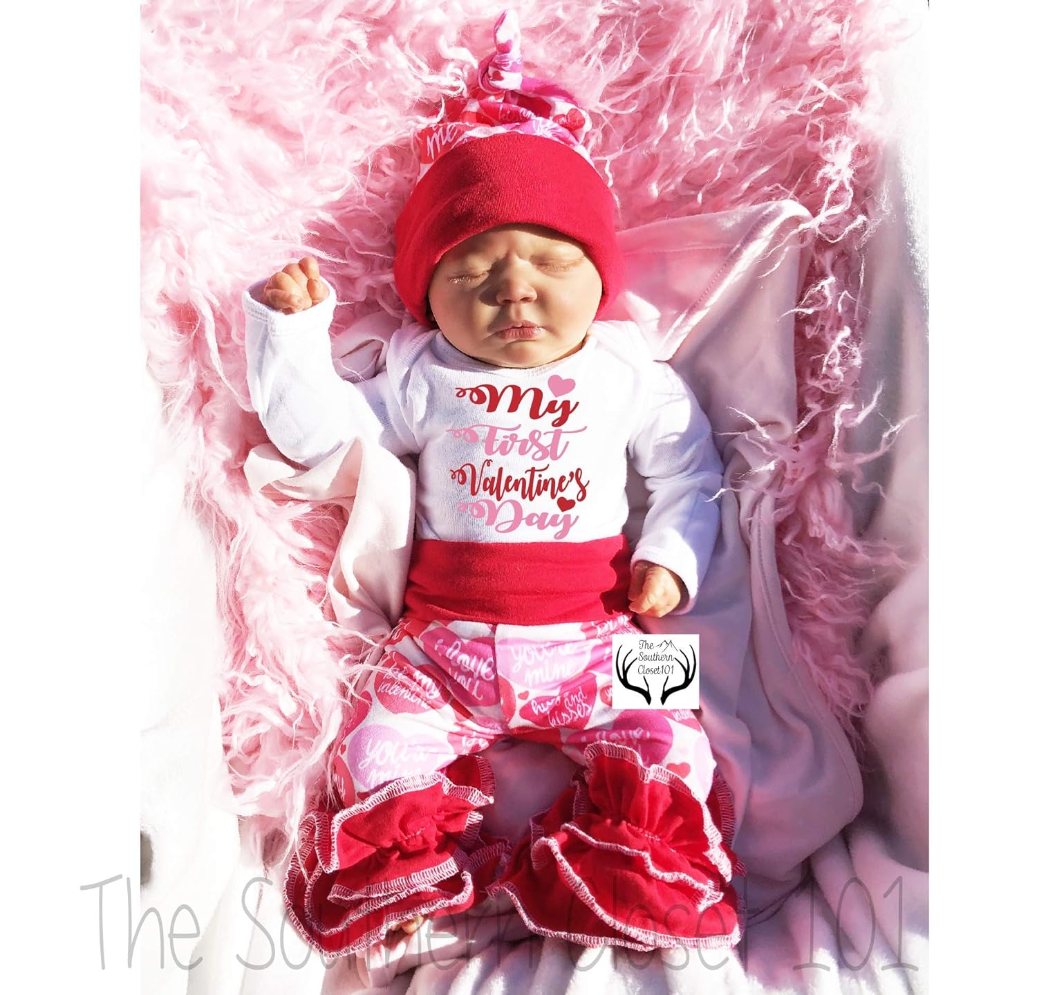 light pink and red outfit