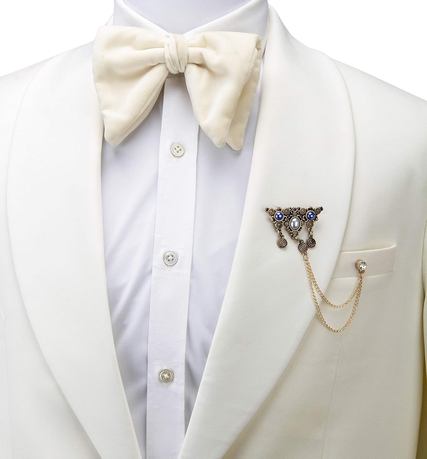 Brooch Lapel Pin for Men Blue and White Stone Detailing Hanging Chain with Crystal Lapel Pin Badge Coat Suit Wedding Gift Party Shirt Collar Accessories - Image 3