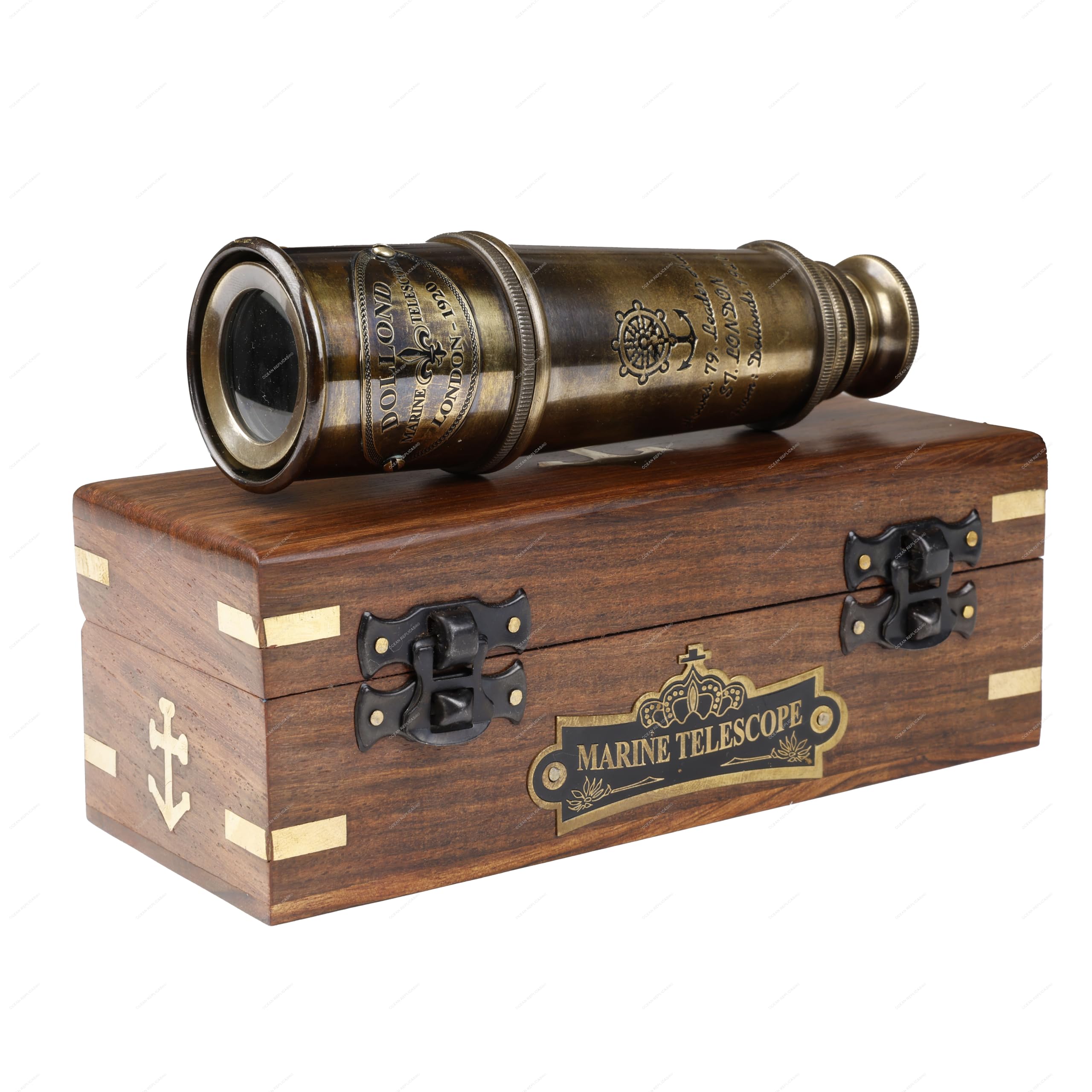 1920 Dollond London Brass Maritime Telescope – 15” Vintage Nautical Spyglass Pirate Telescope Antique Look – Solid Brass Mounted Scope with Wooden Box
