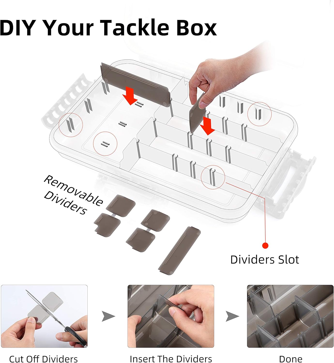 RUNCL Fishing Tackle Box, Waterproof Storage 10.65" L x 7.1" W x 1.89" H - Thicker Frame, 360° Waterproof Seal, Secure-Locking Latches, Sun Protection, Removable Dividers - Storage Organizer Box: Sports & Outdoors