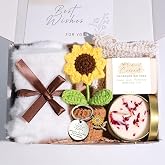 Birthday Gifts for Women Self Care Spa Gift Basket Crochet Sunflower Scented Candle Handmade Soap Get Well Soon Thinking of You Gifts for Mom Sister Friend Teacher Wife Her Relaxation Care Package