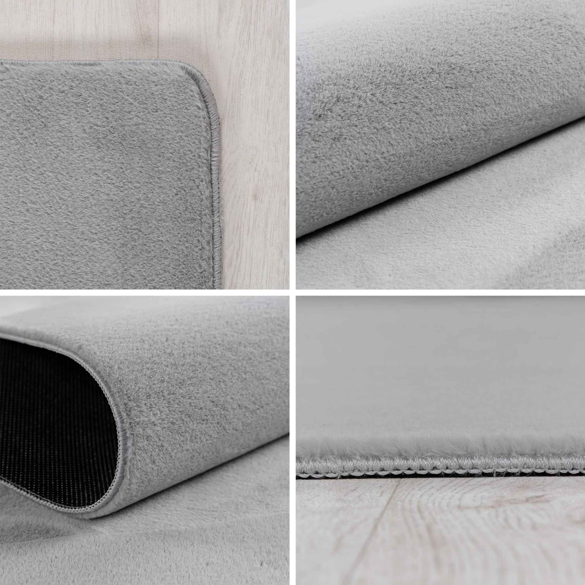SIMPEX Läufer Teppich Silber 60x100 cm Waschbarer Kurzflor Teppich, rutschfest & weich, modernes einfarbiges Design für Schlafzimmer, Küche & Flur 2