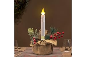 Furora LIGHTING Christmas LED Taper Candle with Burlap Bag, Centerpiece Decorations with Candle Stands for Christmas, Battery Operated