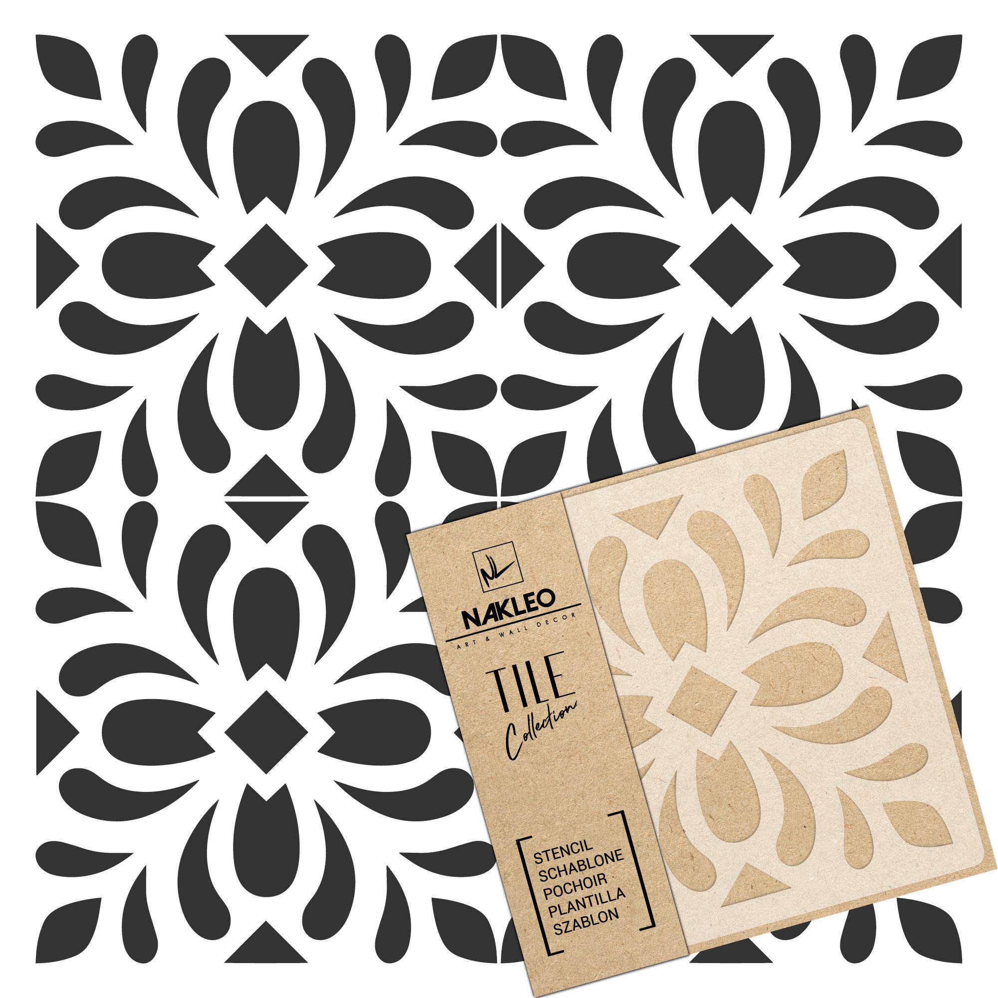 NAKLEO Tile Painting Stencil 15x15 cm, Magros Spanish Moorish Flower Moroccan, Plastic Reusable Template, Home Decor Craft DIY, Floor Concrete Patio Wall - Terracotta