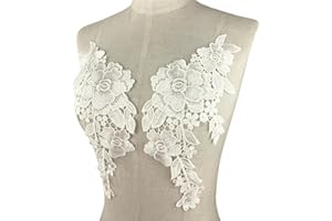 BETITETO Flower Lace Appliques 1 Pair White Embroidered Sew on Patches for Wedding Bridal Veil Dress Clothing Collar Bodice Craft DIY (#1 White-Off)
