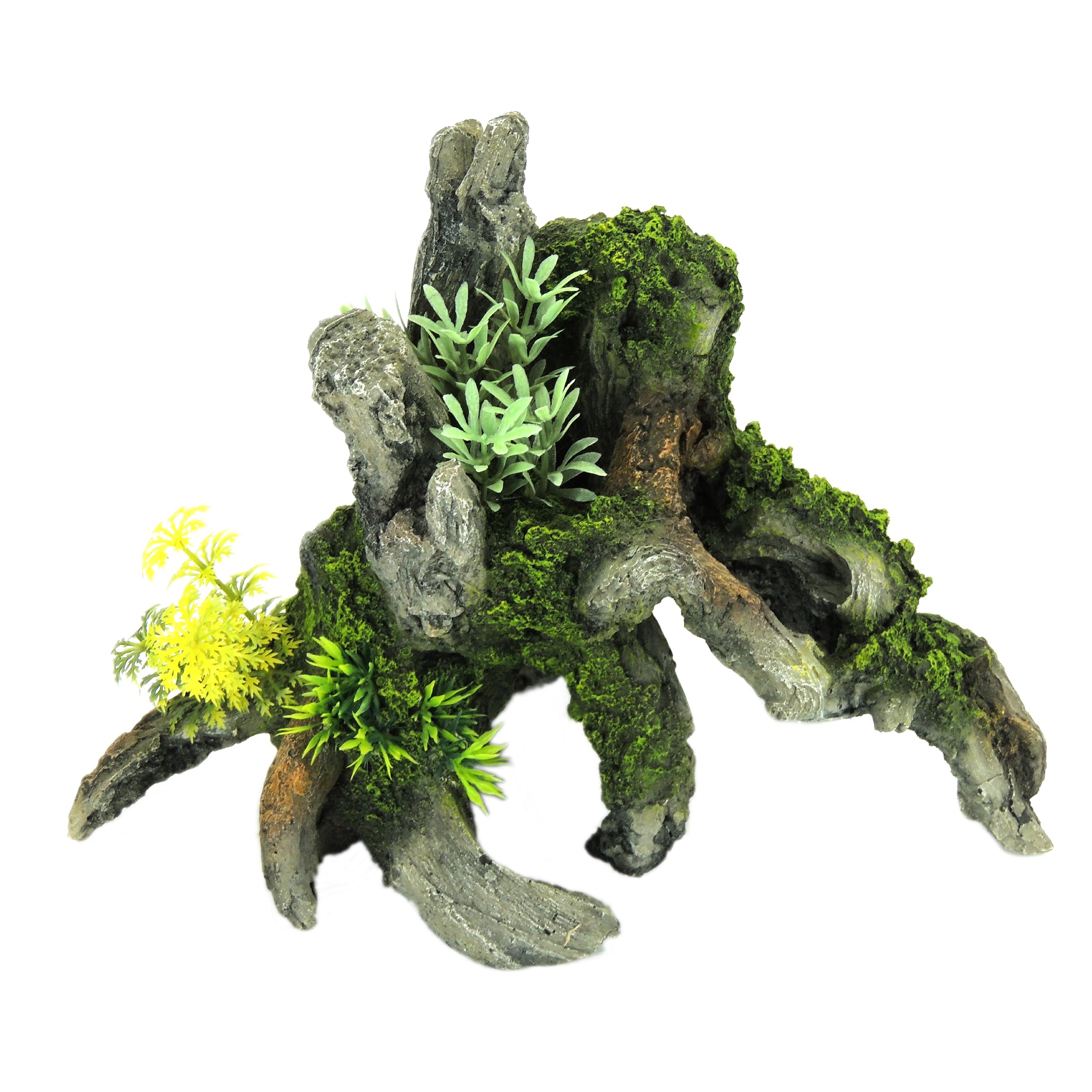 CLASSIC Grey Driftwood with Plants Aquarium Ornament - 287 x 183 x 212 mm | Hand-Painted Resin Decoration for Freshwater Fish Tanks & Aquascapes — image 1