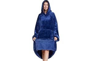 CozyLeep Wearable Blanket Hoodie Women Men, Warm Sherpa Oversized Hooded Blanket Sweatshirt Gifts for Adluts Mom Girlfriend (Blue 2)