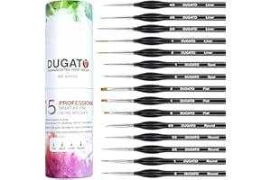 DUGATO Detail Paint Brush Set, 15pcs Fine Miniature Paint Brushes Kit with Ergonomic Triangular Handle, Holder and Travel Bag, Perfect for Acrylic, Oil, Watercolor, Art, Scale, Model, Face, Paint by Numbers