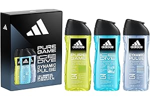 adidas Dynamic Pulse, Ice Dive, Pure Game Giftset, Shower Gel 8.4 fl oz, Notes of Rosemary, Lemon, Peppermint, and Grapefruit, Men's Fragrance, Long Lasting, Sporty Fragrance