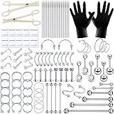 TKKUY 110Pcs Piercing Kit for all Body Piercings with Piercing Tools for Eyebrow Nose Ear Septum Belly Button Lip Tongue Cartilage and More with 12G 14G 16G 20G Piercing Needles