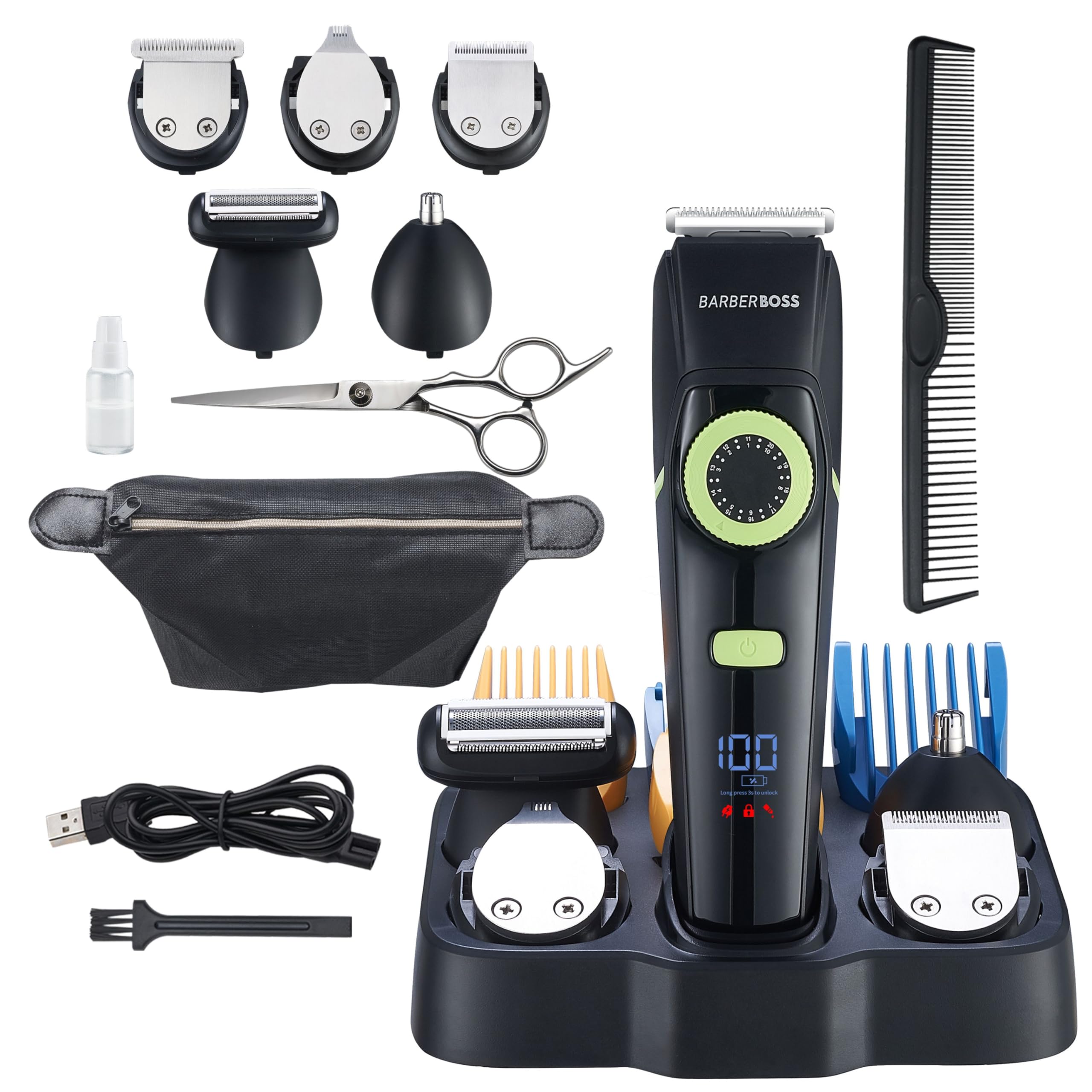 BarberBoss Beard Trimmer & Hair Clippers for Men – Waterproof Trimmer, Nose Hair Trimmer, Cordless Hair Trimmer, All-in-One Men's Grooming Kit