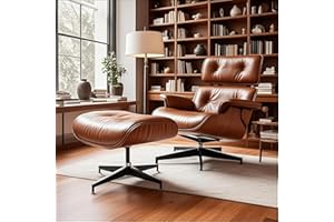 SULUCO Lounge Chair with Ottoman, Mid Century Modern Office Chair, Leather Chaise Lounge Chair Indoor, Heavy Duty Base Support for Living Room Study Lounge Office (Palisander Brown, Tall)