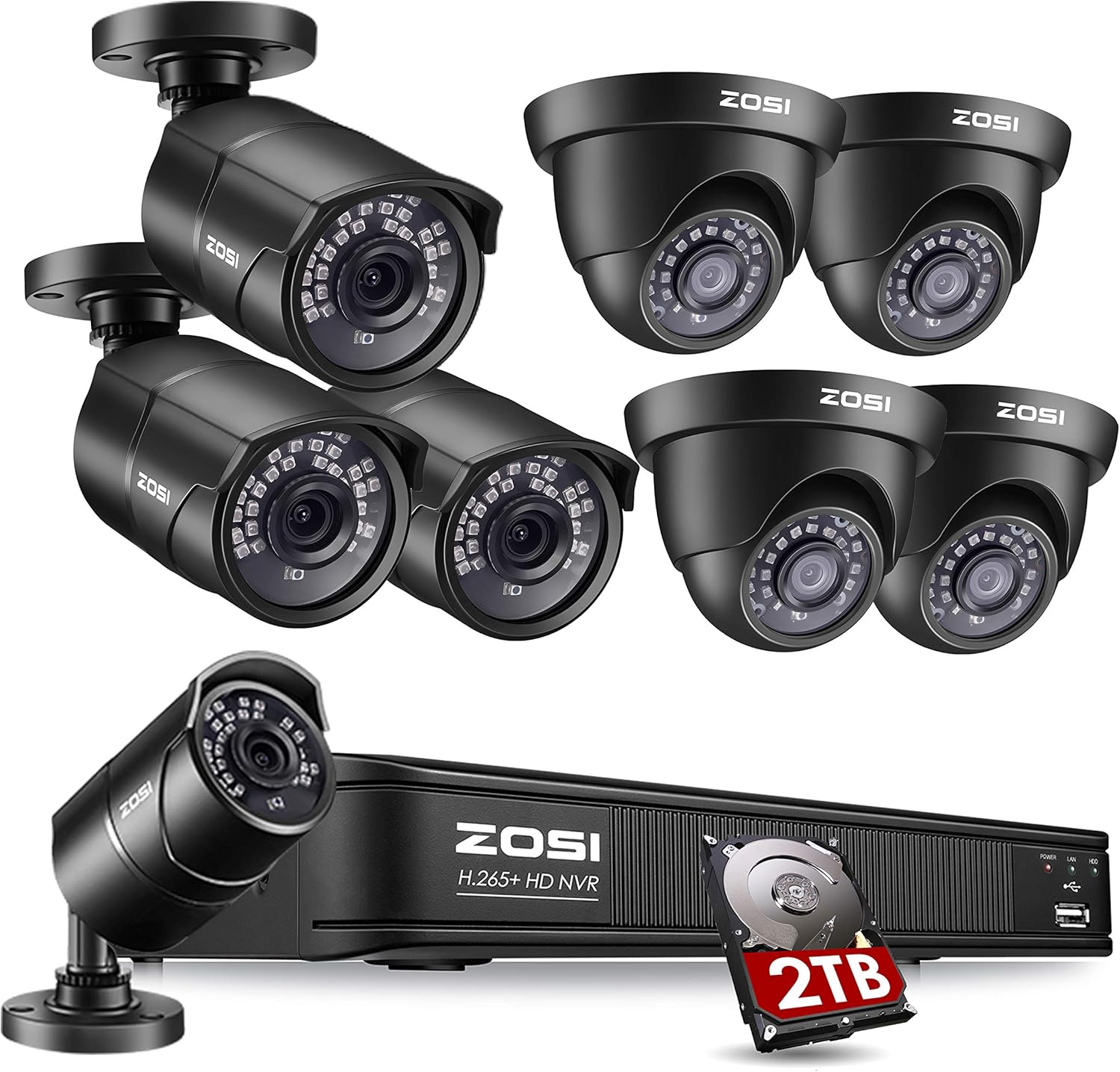 ZOSI 5MP H.265+ PoE Security Camera Systems Outdoor Indoor