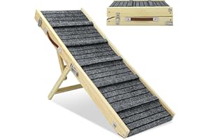 TNELTUEB Large Dog Ramp, 47.2" Long and 15.8" Wide Wooden Folding Portable Pet Ramp, Adjustable from 11.8" to 29.5" with Non-Slip Traction Mat, Dog Ramps for Car, Bed, Couch, Rated for 150 LBS