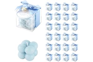 ACITHGL 30 Sets Fully Assembled Small Bubble Candle Party Favors for Guests Bulk Bridal Showers Favors Candles with Stylish Ribbons Thank You Cards Gifts (Blue)