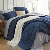 Bedsure California King Comforter Set Reversible 7 Pieces Navy/Silver Grey | All seasons, bed in a bag, reversible, soft, lightweight, with sheets, bedding set, machine-washable, OEKO-TEX