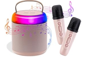 PFUM Newest Mini Karaoke Machine,Portable Bluetooth Speaker with 2 Wireless Microphones for Kids Adults, Songs Toys for Boys and Girls Birthday Gifts Home Party Indoor Outdoor Activities (Pink)