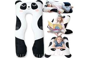 LUNAMIRA Panda Kids Body Pillow - 47" U-Shape Long Plush Soft Animal Pillow for Kids, Sleeping, Reading, ADHD & Special Needs Comfort, Anxiety, Washable Cover, Snuggle Fun Cuddle Gift for Boys & Girls