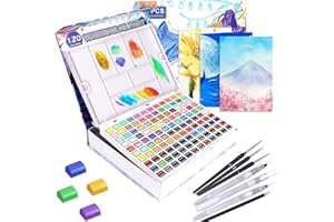 Gunsamg Watercolor Paint Set 120 Colors in Portable Box with Palette Including 12 Fluorescent Colors 15 Macron Colors and 33 Metallic Colors Watercolor Set for Kids Artists Adults