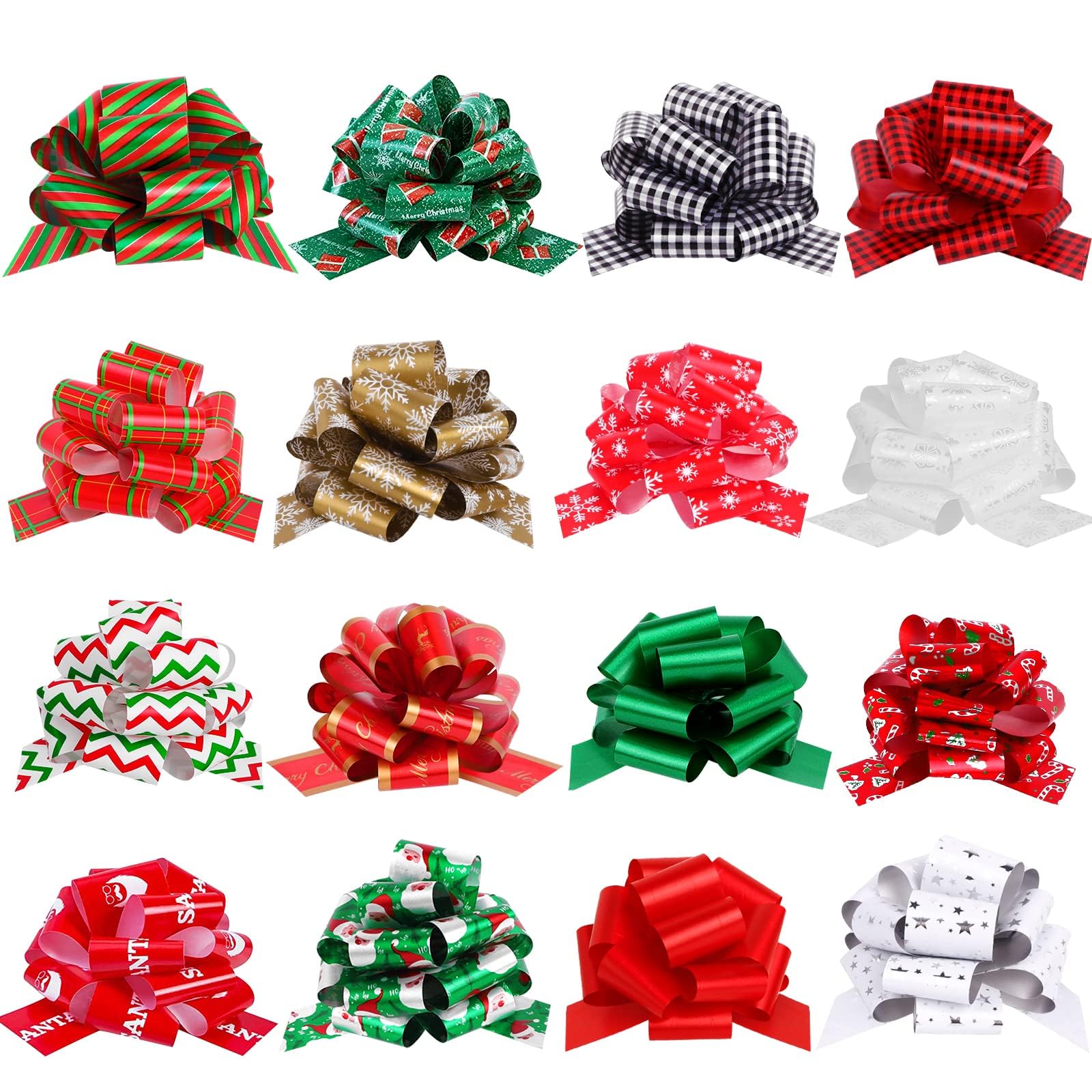 DTYDECLE 16pcs Christmas Pull Bows, Lovely Xmas Baskets Bows Green and Red gift wrapping Ribbon Bow for Christmas Party Present Wrapping Accessory