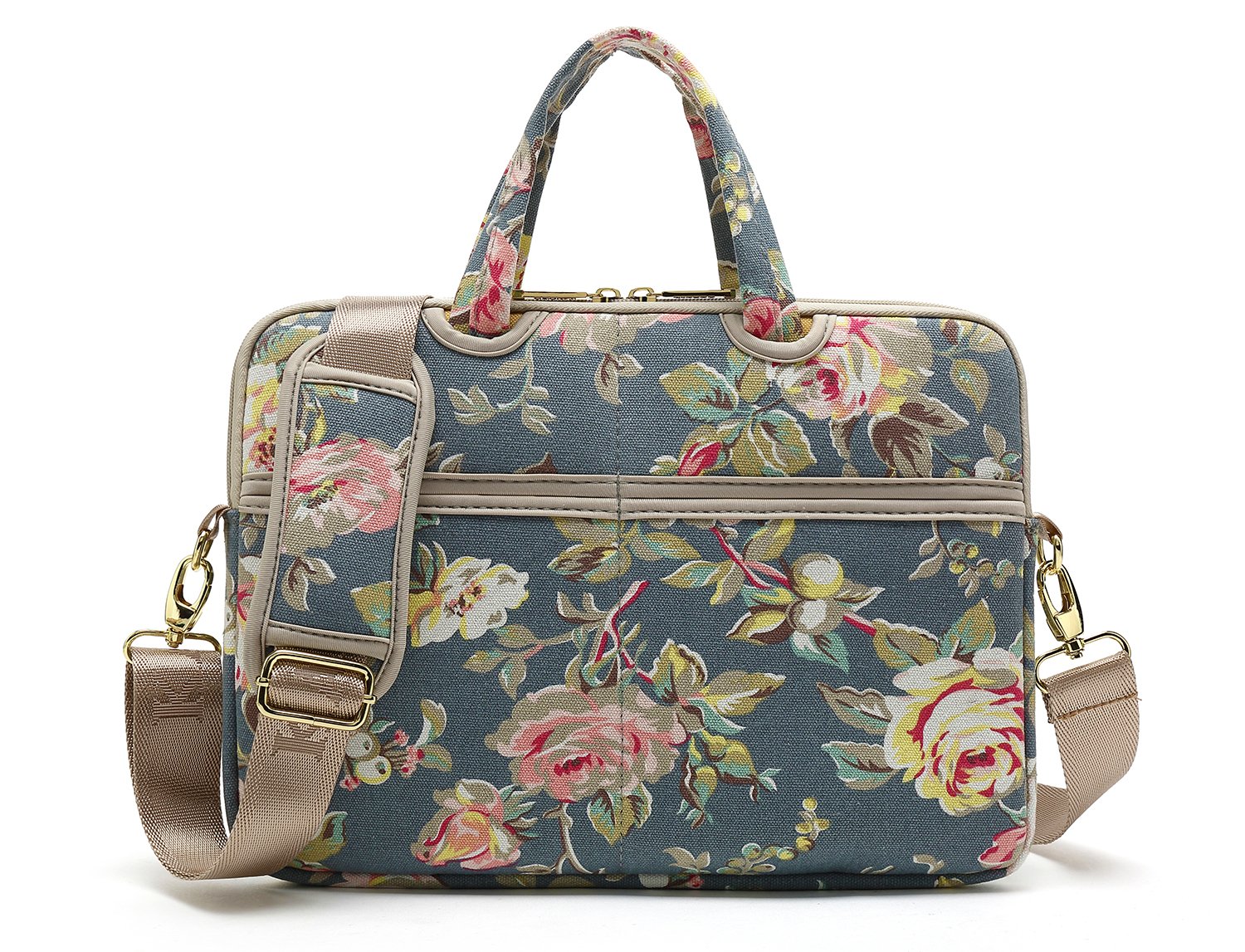 kayond Blue Water Hyacinth Patten Canvas Laptop Shoulder Messenger Bag Case Sleeve for 15-15.6Inch Laptop and Macbook Pro 15.4 (15-15.6 inch, Blue Water Hyacinth)