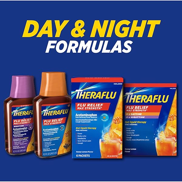THERAFLU MAX STRENGTH NIGHTTIME FLU MEDICINE FOR FLU SYMPTOM RELIEF WITH ACETAMINOPHEN, DEXTROMETHORPHAN HBR AND CHLORPHENIRAMINE MALEATE, HONEY AND ELDERBERRY FLAVORED – 8.3 FL OZ SYRUP