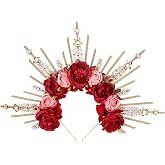 COSUCOS Pink Rose Halo Crown, Renfaire Woodland Flower Headpiece for Women | Features Woodland Inspired Floral Details and Handmade Zip Tie Design, Ideal for Fairy Renaissance Halloween Cosplay Costume