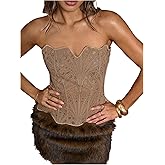 MakeMeChic Women's Corset Tops Lace Strapless Lace Up Back Going Out Bustier Tube Top
