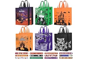 TEDMAX Halloween Bags,12 Pcs Halloween Trick or Treat Bags Large,Halloween Tote Bag with 12 Pcs Halloween Slap Bracelets,Halloween Candy Bags for Halloween Party Supplies,Gift Wrapping 15"×11.6"×3.9"