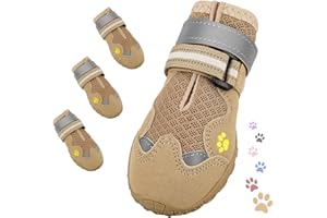 FISHOAKY Dog Shoes for Large Medium Small Dog, Mesh Breathable Dog Shoes for Hot Pavement, Anti-Slip Dogs Boots Paw Protectors with Reflective for Outdoor Walking Indoor Hardfloors (Size 6)