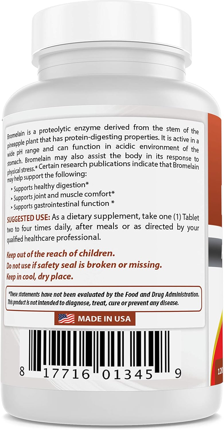 Best Naturals Bromelain Proteolytic Digestive Enzymes Supplements, 500 mg, 120 Tablets - Supports Healthy Digestion, Joint Health, Nutrient Absorption: Health & Personal Care